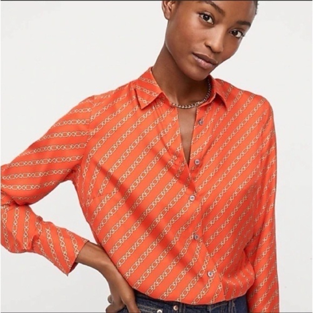 J. Crew collection Orange Chain Pattern Button Down Shirt